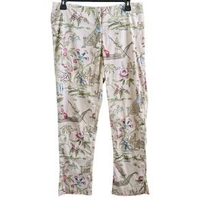 Cream Asian Floral Print Dress Pants Size 8